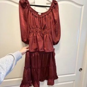 Shirt and Skirt Set Burgundy Shimmer Medium